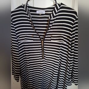 Calvin Klein Black and White Striped Zipper Top